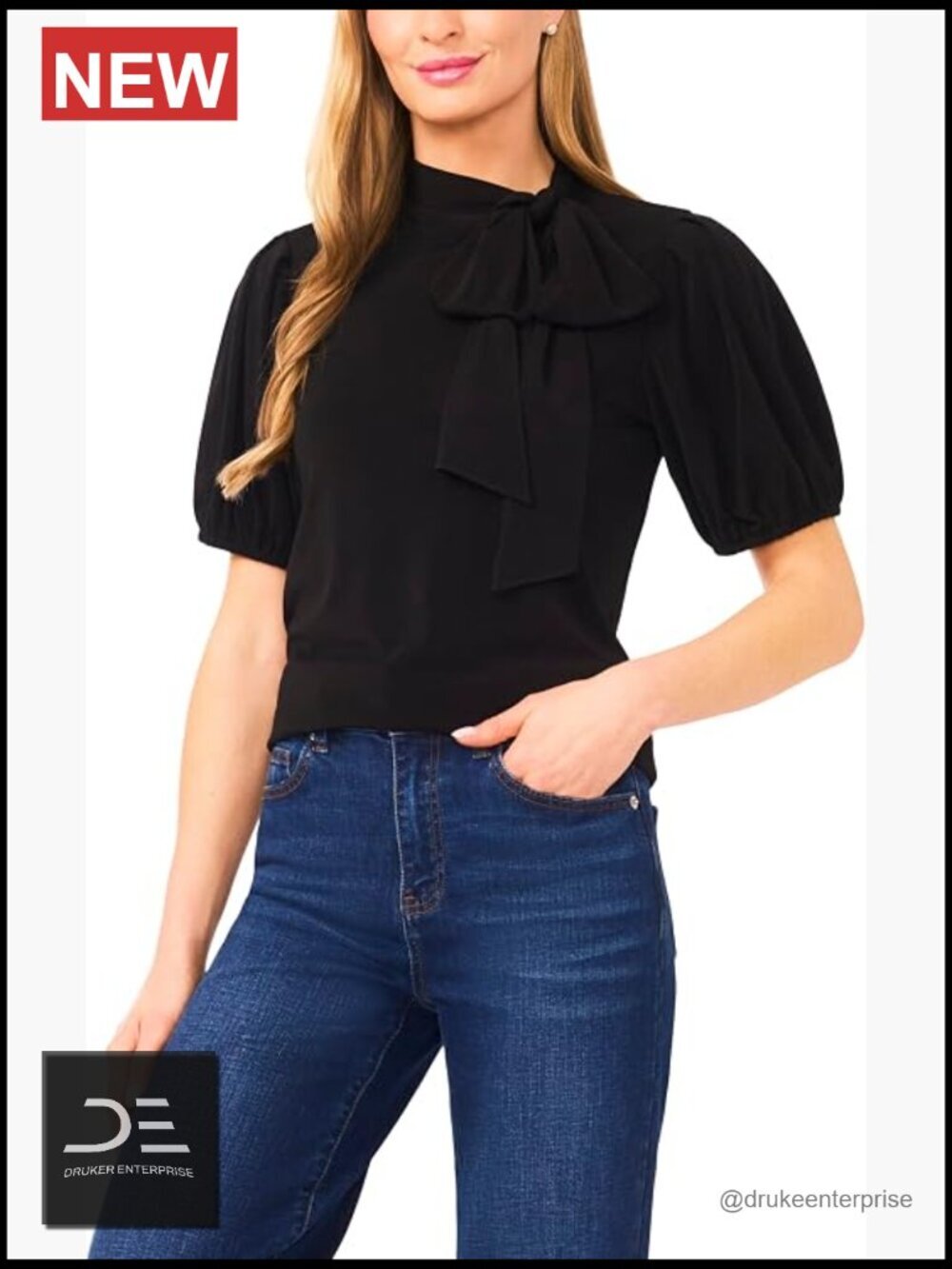Short Sleeve Tie Neck Bow Knit Top